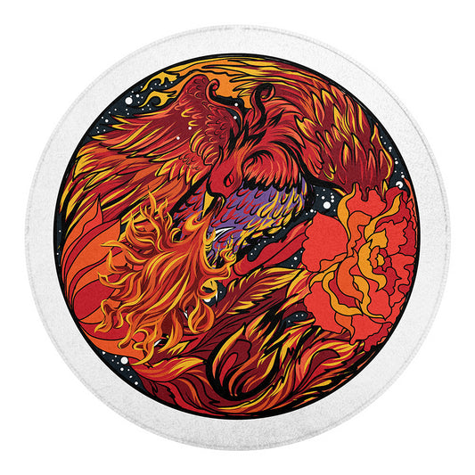 Japanese Phoenix Print Round Blanket