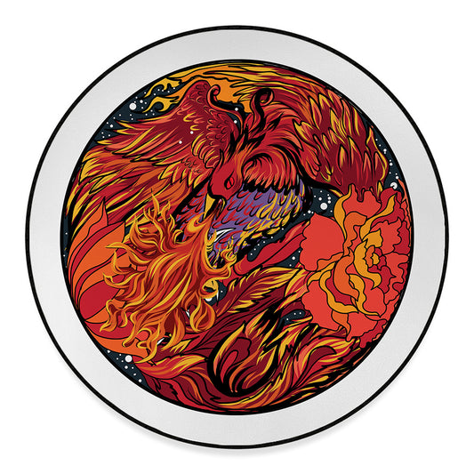 Japanese Phoenix Print Round Floor Mat