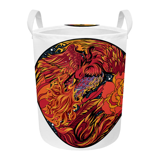 Japanese Phoenix Print Round Laundry Basket
