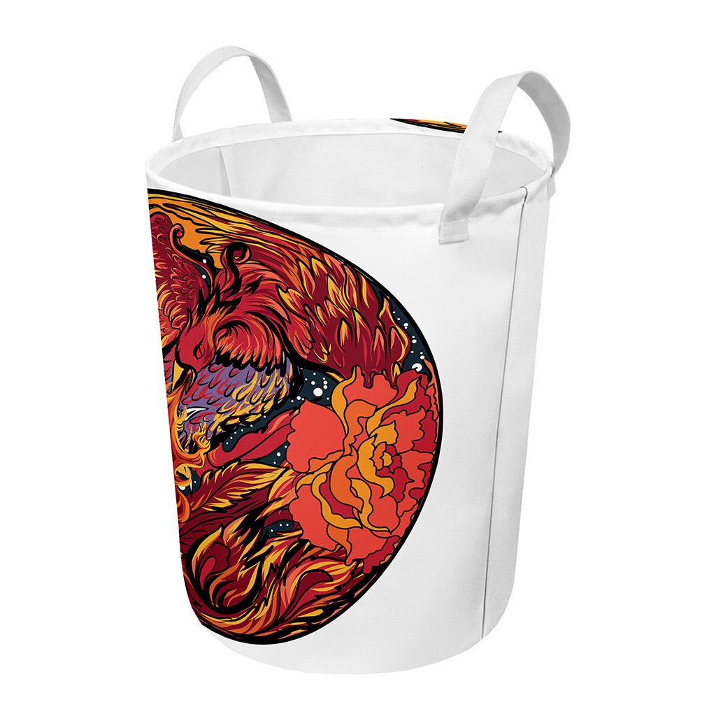 Japanese Phoenix Print Round Laundry Basket