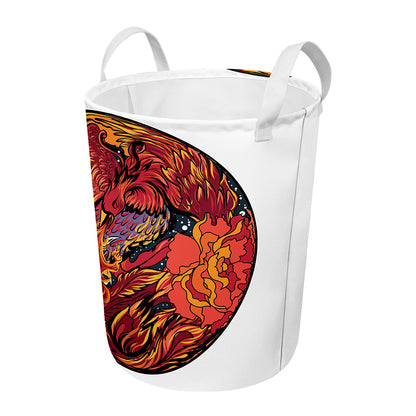 Japanese Phoenix Print Round Laundry Basket
