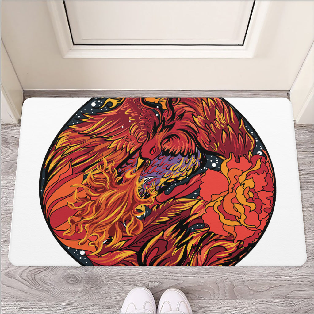 Japanese Phoenix Print Rubber Doormat
