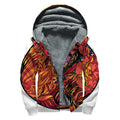 Japanese Phoenix Print Sherpa Lined Zip Up Hoodie