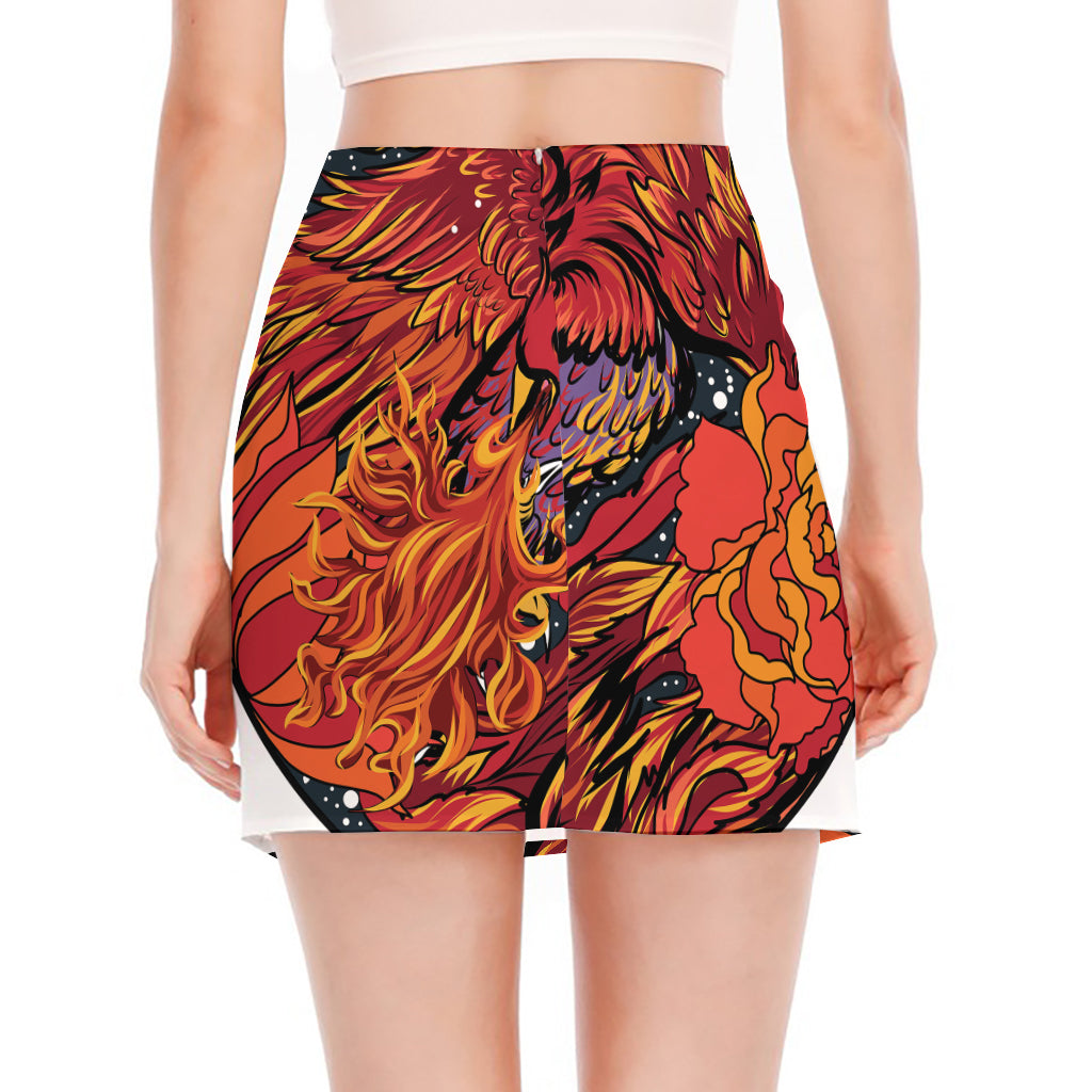 Japanese Phoenix Print Side Slit Mini Skirt