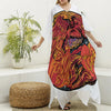 Japanese Phoenix Print Silk V-Neck Kaftan Dress