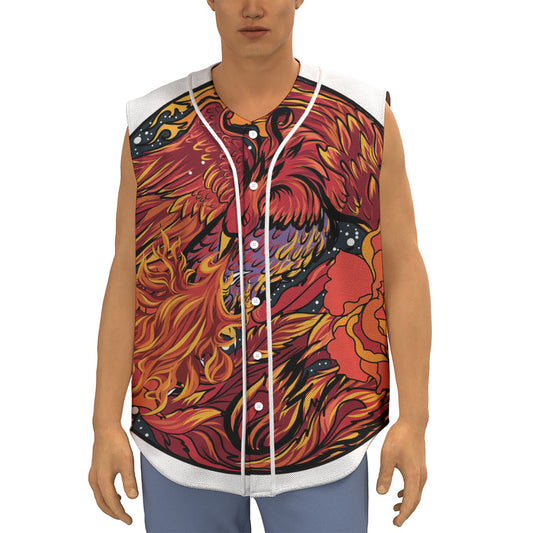 Japanese Phoenix Print Sleeveless Baseball Jersey
