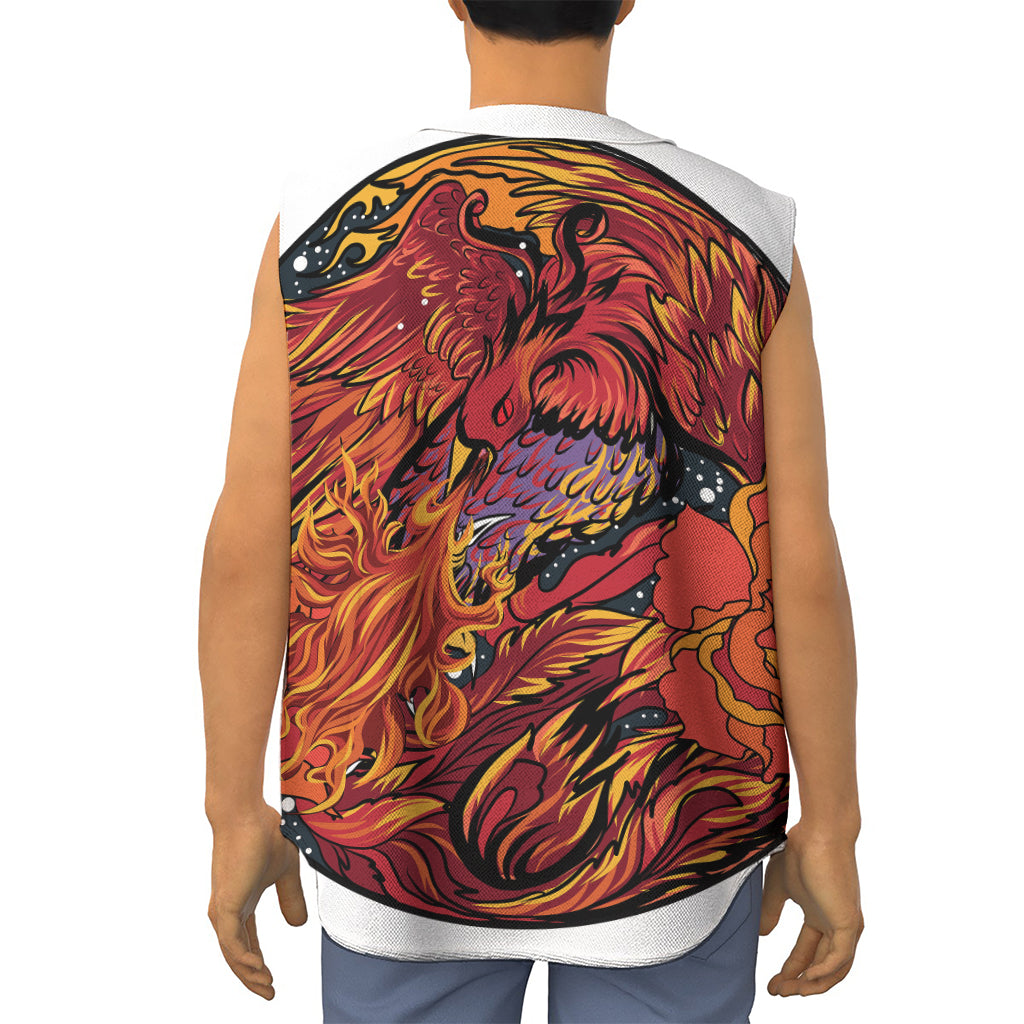 Japanese Phoenix Print Sleeveless Baseball Jersey