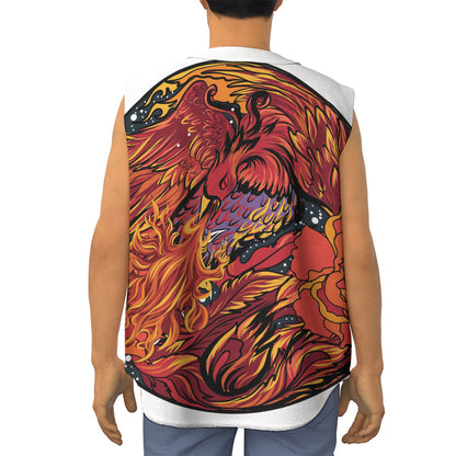 Japanese Phoenix Print Sleeveless Baseball Jersey