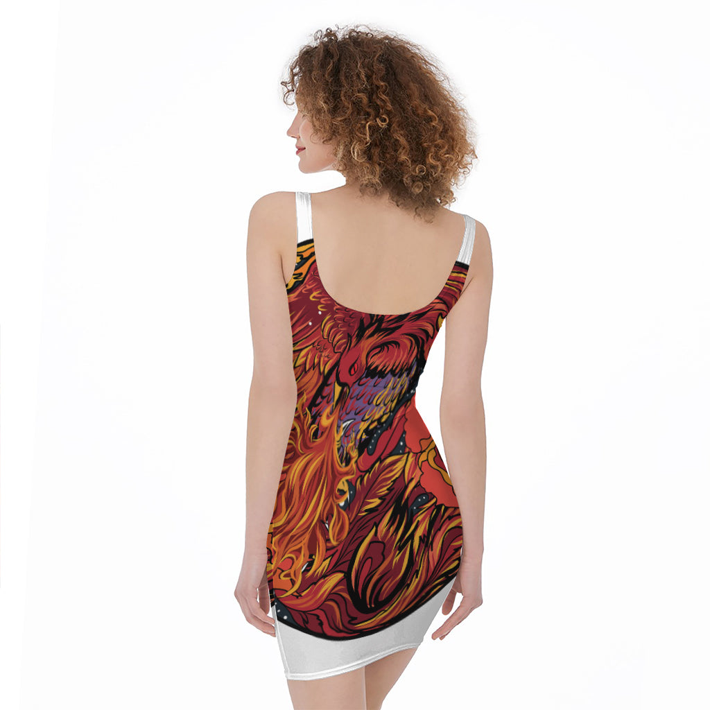 Japanese Phoenix Print Sleeveless Bodycon Dress