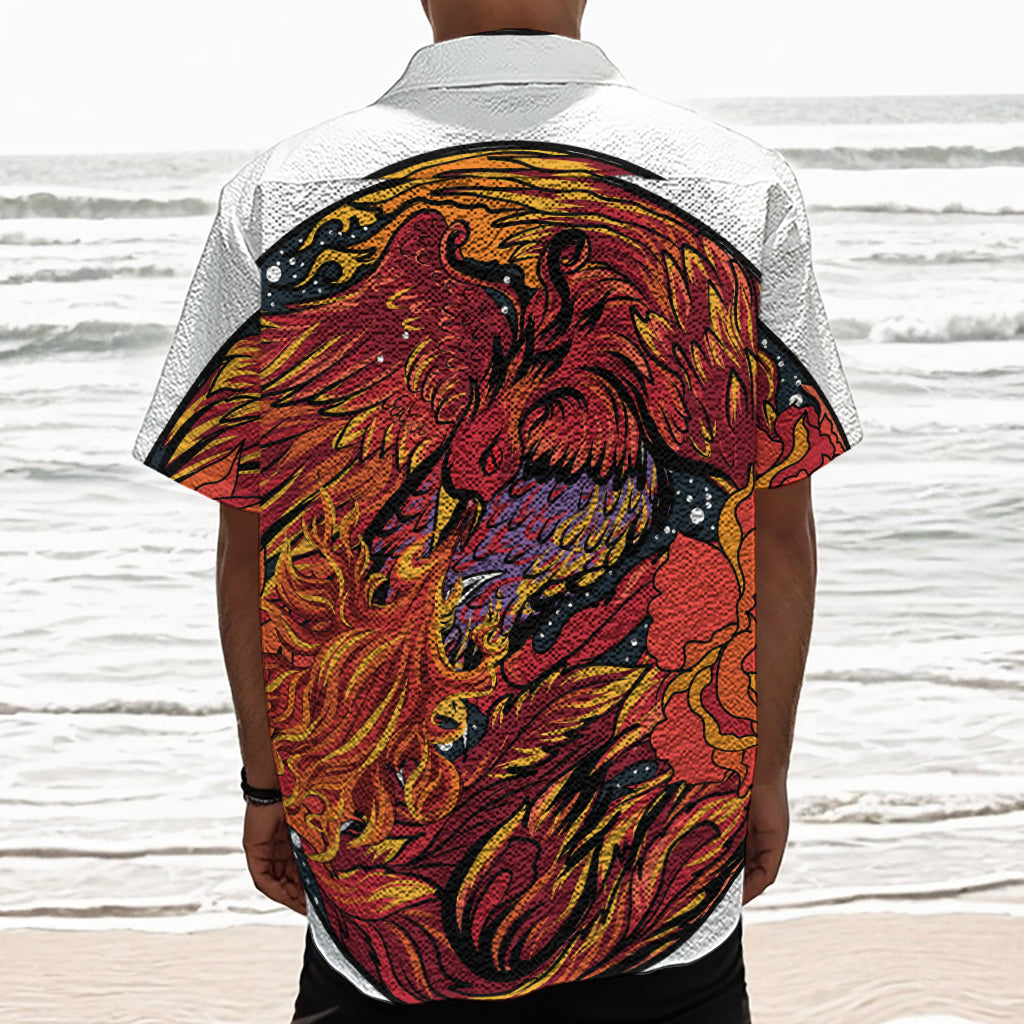 Japanese Phoenix Print Textured Short Sleeve Shirt