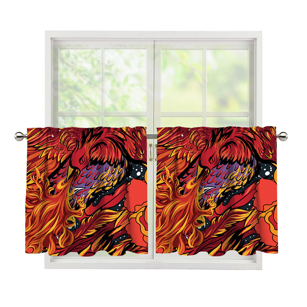 Japanese Phoenix Print Tier Curtains