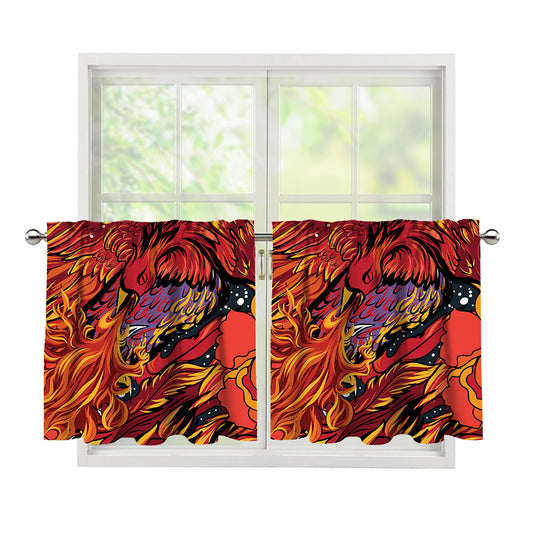 Japanese Phoenix Print Tier Curtains