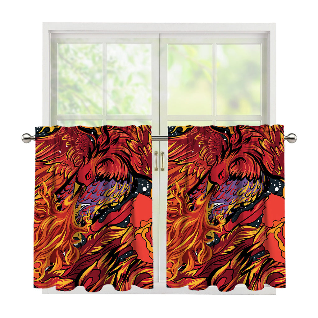 Japanese Phoenix Print Tier Curtains