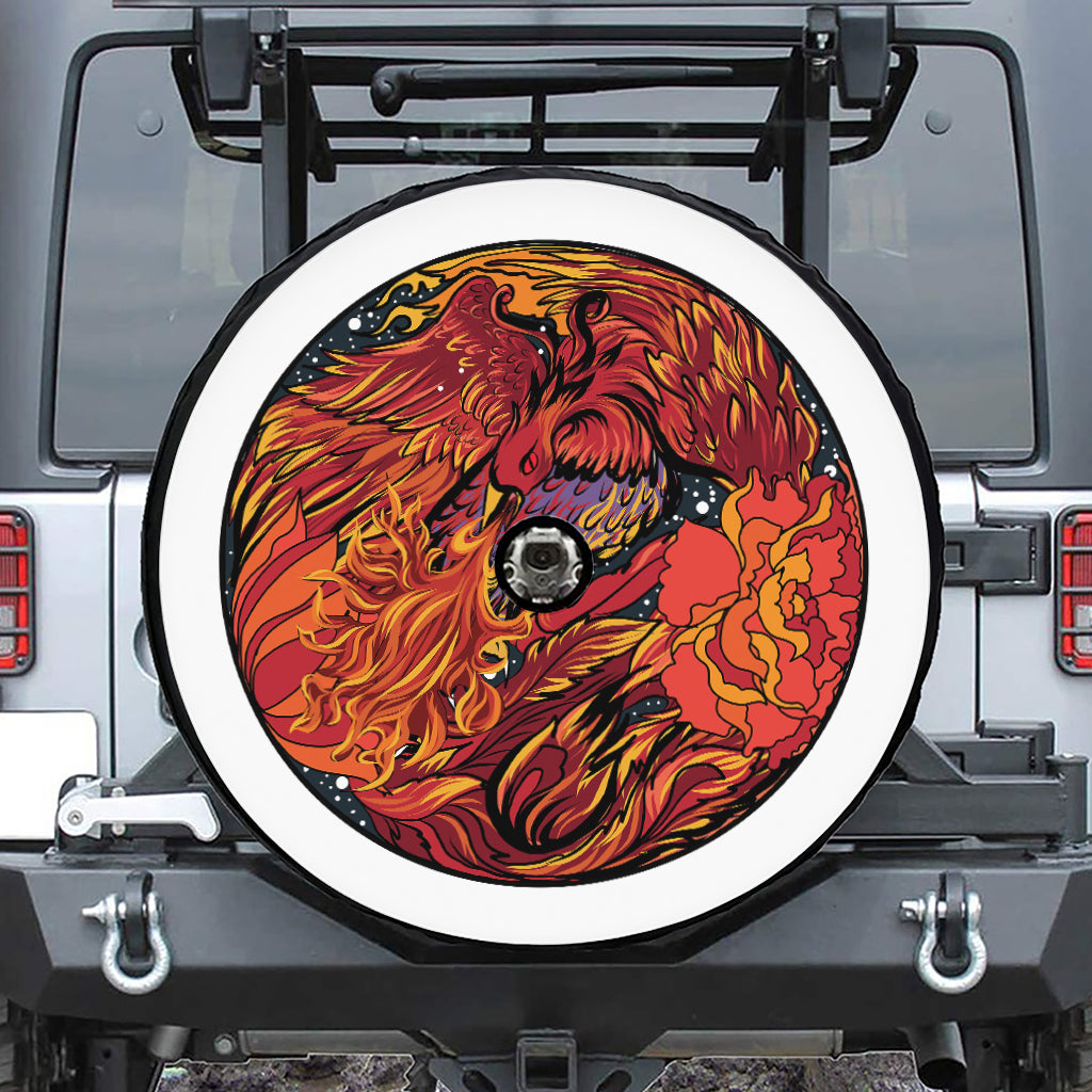 Japanese Phoenix Print Tire Cover With Camera Hole