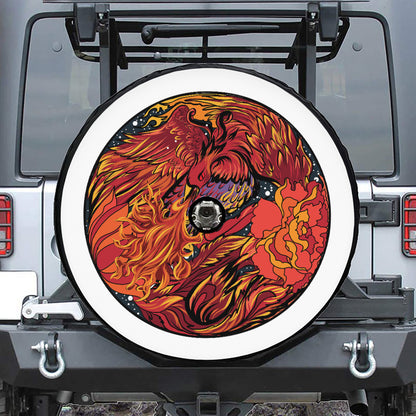 Japanese Phoenix Print Tire Cover With Camera Hole