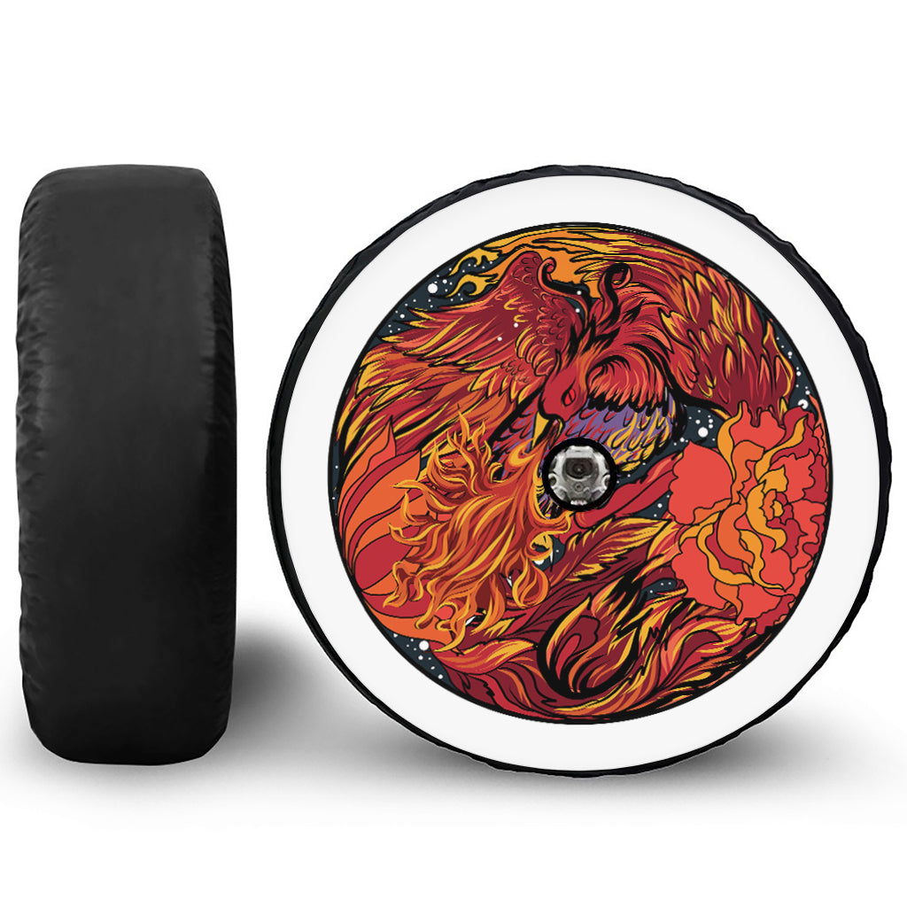 Japanese Phoenix Print Tire Cover With Camera Hole