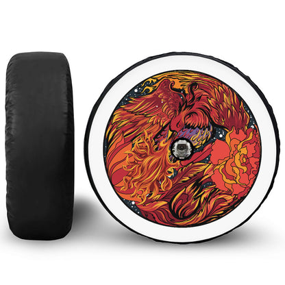 Japanese Phoenix Print Tire Cover With Camera Hole