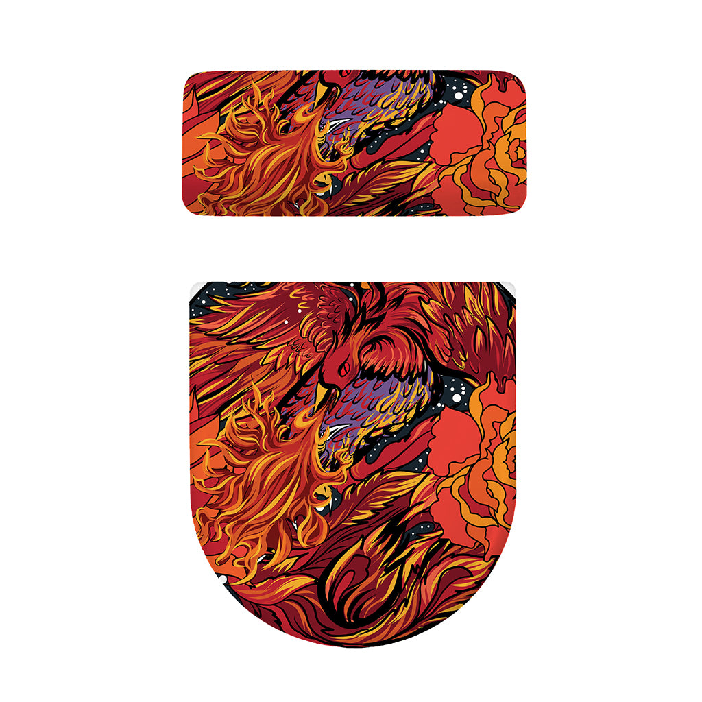 Japanese Phoenix Print Toilet Lid And Tank Cover Set