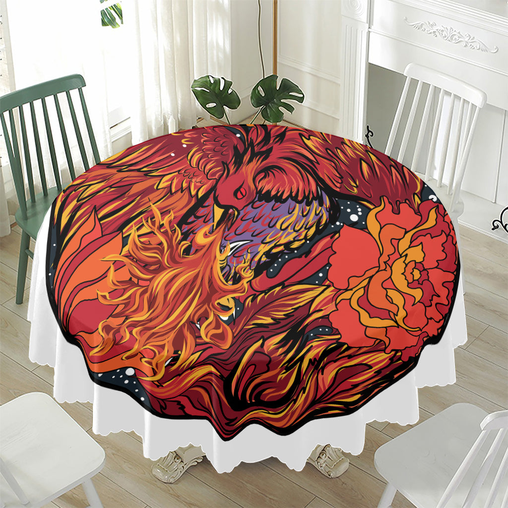 Japanese Phoenix Print Waterproof Round Tablecloth