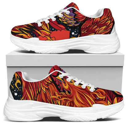 Japanese Phoenix Print White Chunky Shoes