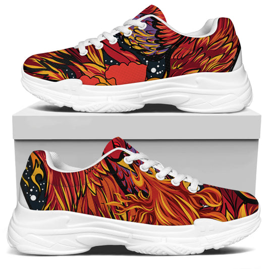 Japanese Phoenix Print White Chunky Shoes