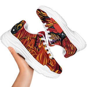 Japanese Phoenix Print White Chunky Shoes