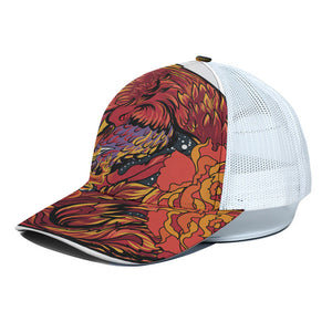 Japanese Phoenix Print White Mesh Trucker Cap