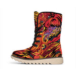 Japanese Phoenix Print Winter Boots