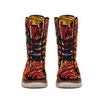 Japanese Phoenix Print Winter Boots