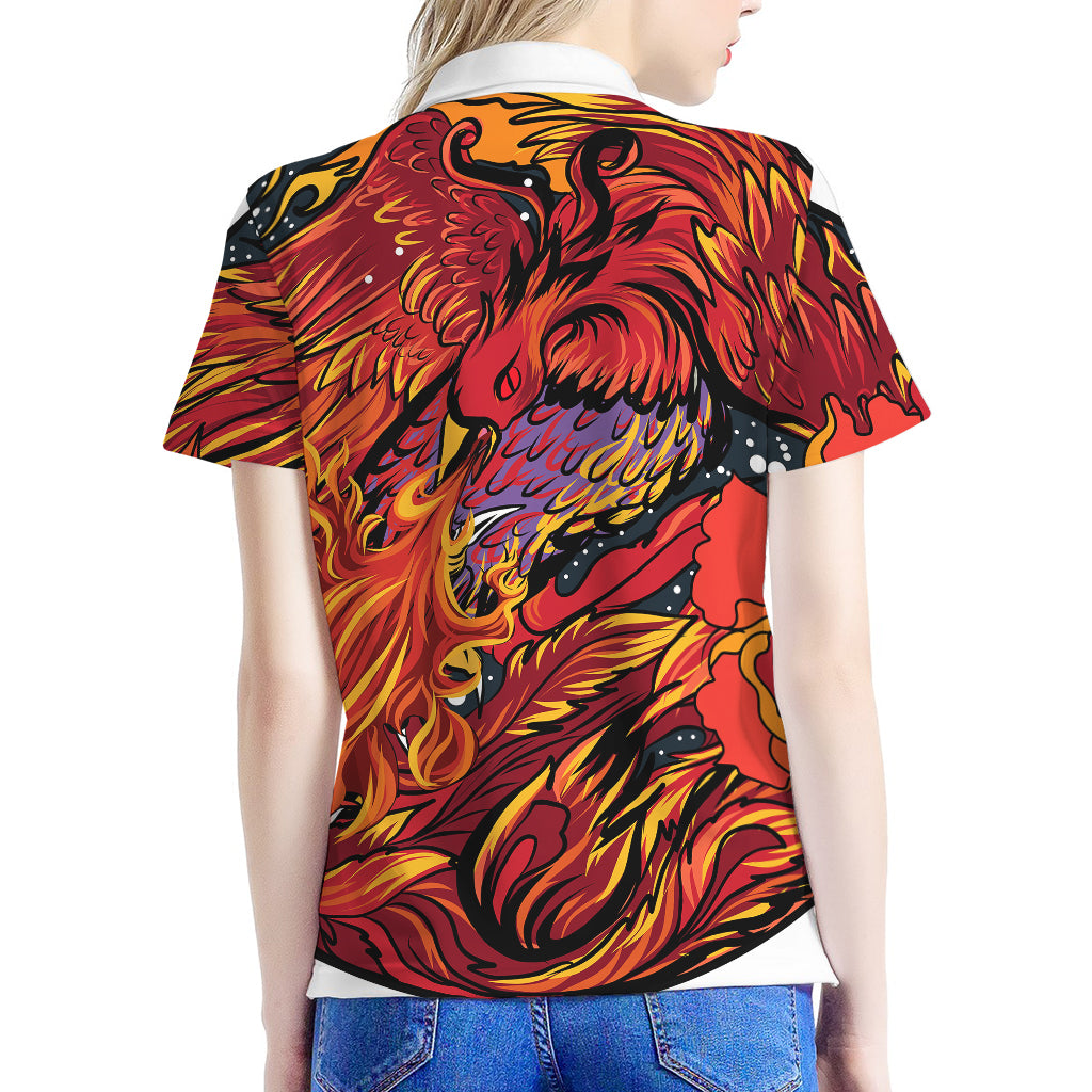 Japanese Phoenix Print Women's Polo Shirt