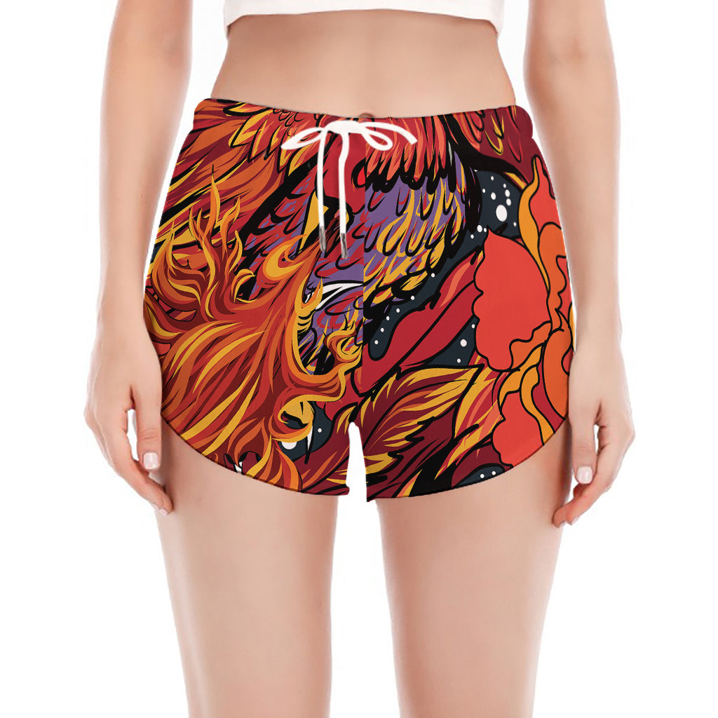 Japanese Phoenix Print Women's Split Running Shorts