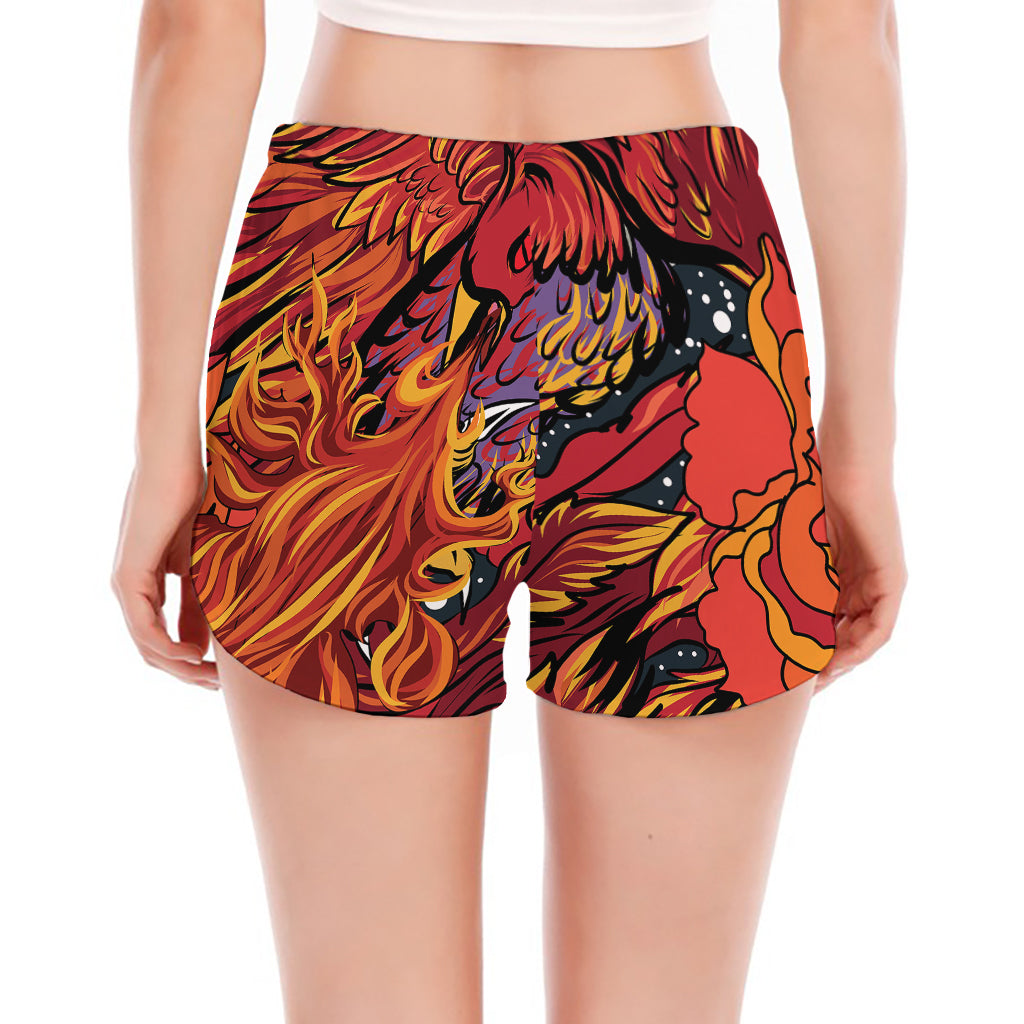 Japanese Phoenix Print Women's Split Running Shorts