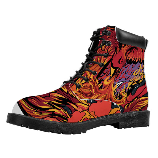Japanese Phoenix Print Work Boots