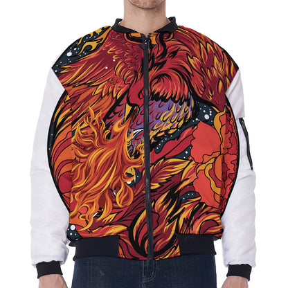 Japanese Phoenix Print Zip Sleeve Bomber Jacket
