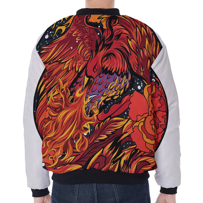 Japanese Phoenix Print Zip Sleeve Bomber Jacket