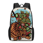 Japanese Samurai And Tiger Print 17 Inch Backpack