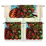 Japanese Samurai And Tiger Print 3 Piece Kitchen Curtains