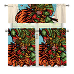 Japanese Samurai And Tiger Print 3 Piece Kitchen Curtains