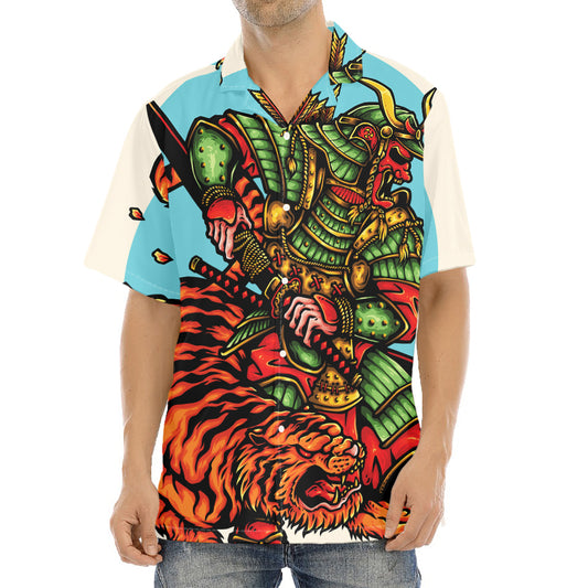 Japanese Samurai And Tiger Print Aloha Shirt