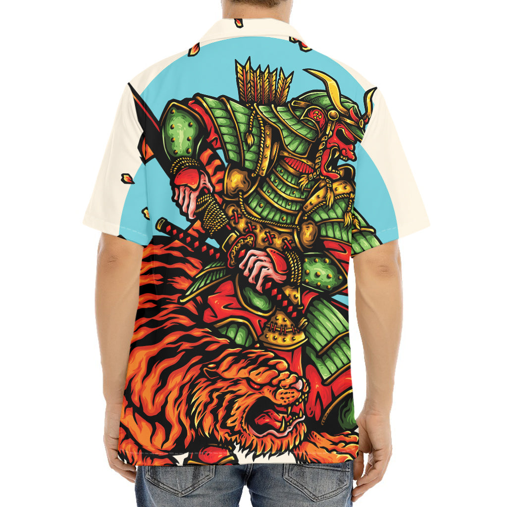 Japanese Samurai And Tiger Print Aloha Shirt