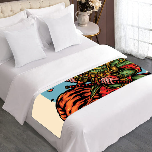 Japanese Samurai And Tiger Print Bed Runner
