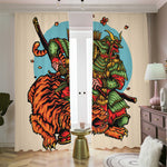 Japanese Samurai And Tiger Print Blackout Pencil Pleat Curtains