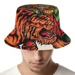 Japanese Samurai And Tiger Print Bucket Hat