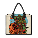 Japanese Samurai And Tiger Print Canvas Tote Bag