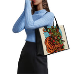 Japanese Samurai And Tiger Print Canvas Tote Bag