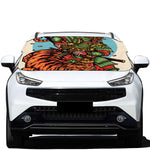 Japanese Samurai And Tiger Print Car Windshield Snow Cover