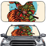 Japanese Samurai And Tiger Print Car Windshield Sun Shade