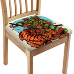 Japanese Samurai And Tiger Print Chair Cushion Cover