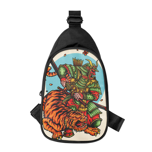 Japanese Samurai And Tiger Print Chest Bag