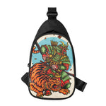 Japanese Samurai And Tiger Print Chest Bag